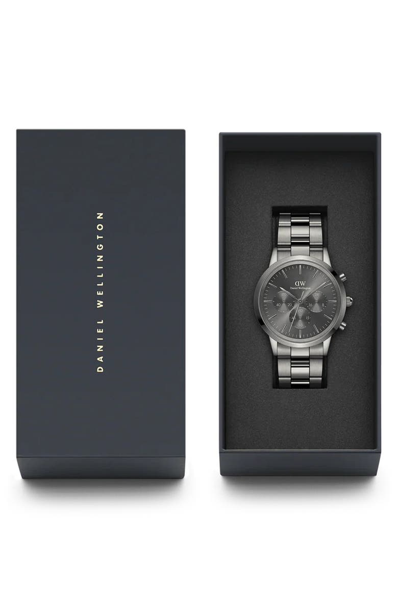 Daniel Wellington Iconic Link Chronograph Bracelet Watch, 42mm, Alternate, color, Grey