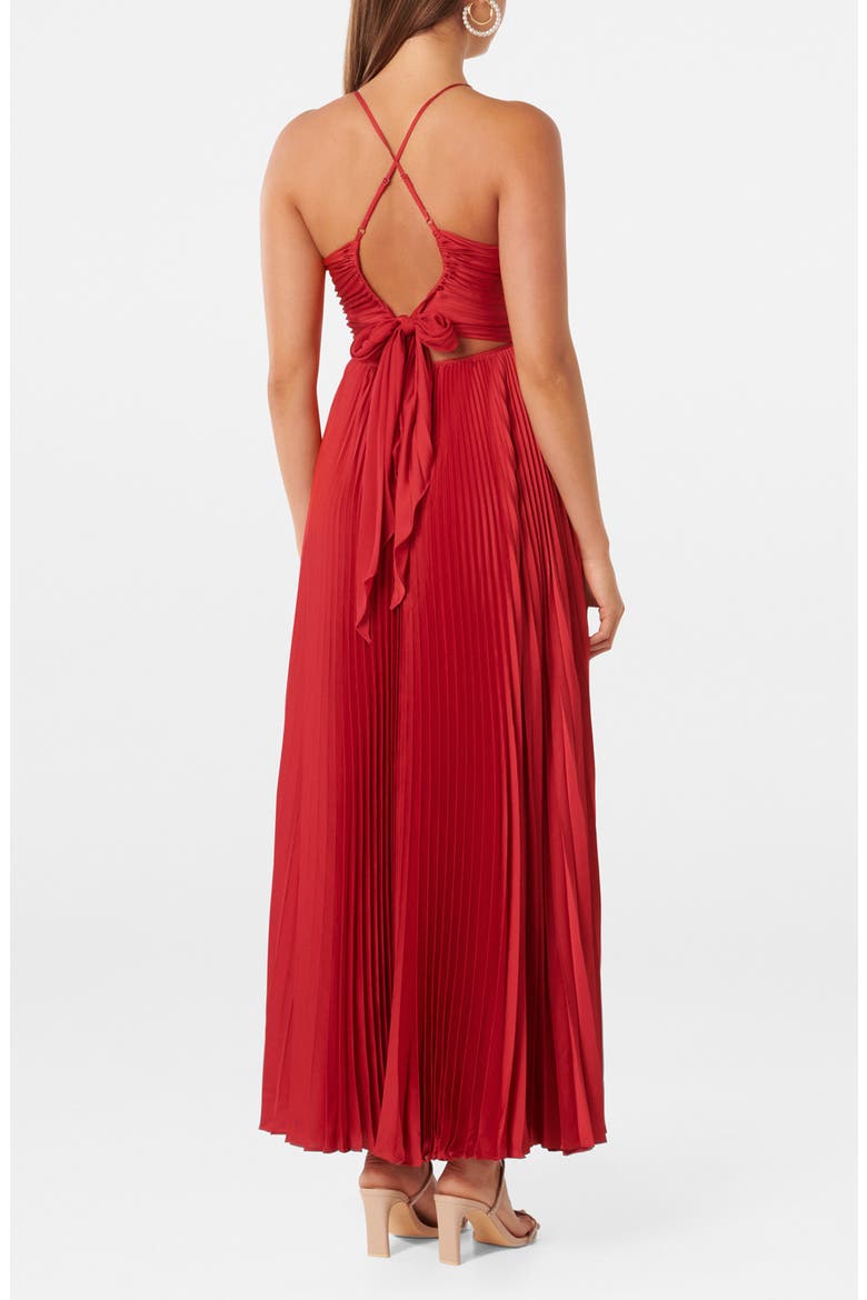 Geri Pleated Tie Back Maxi Dress, Alternate, color, RED