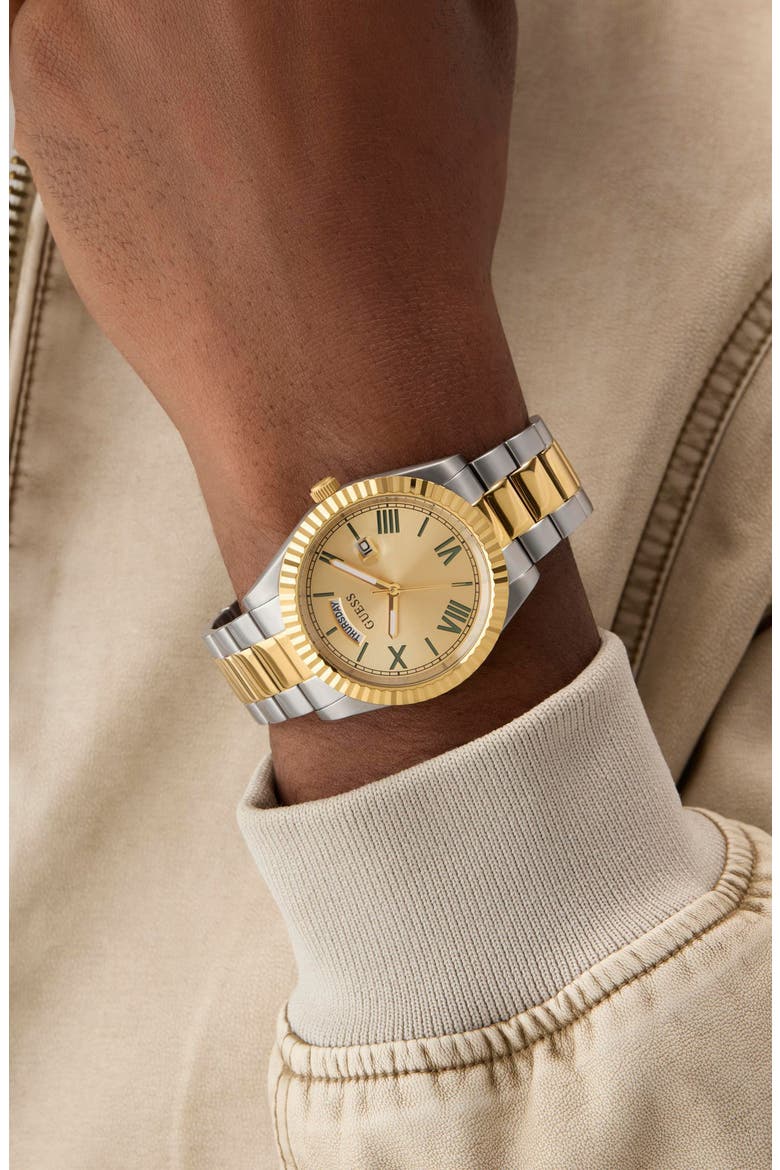 Connoisseur Day/Date Two-Tone Bracelet Watch, 42mm, Alternate, color, GOLD