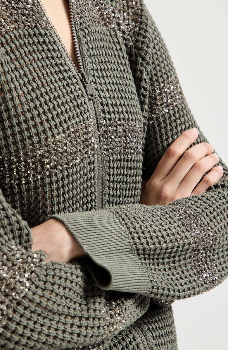 Brunello Cucinelli Cardigan with dazzling stripes, Alternate, color, Khaki