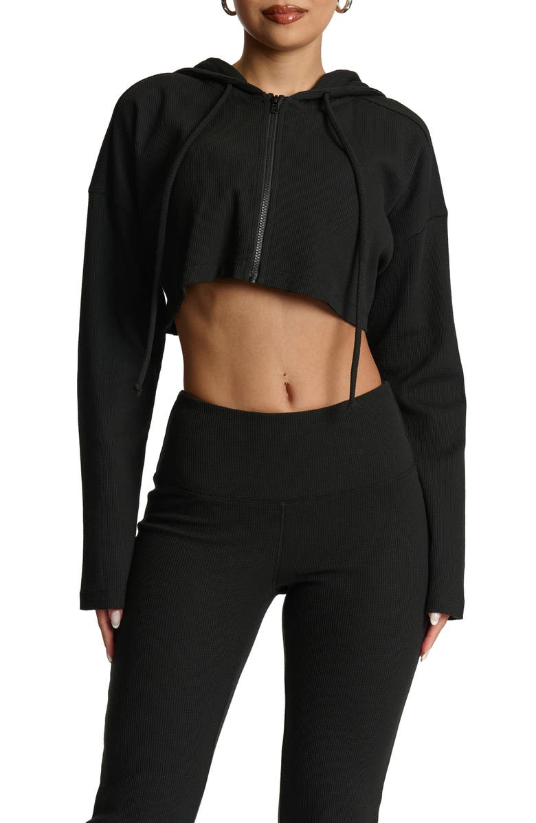 Naked Wardrobe Thermal Oversize Crop Hoodie, Alternate, color, Black