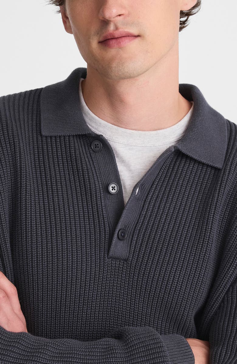 Madewell Shaker Stitch Cotton Polo Sweater, Alternate, color, Obsidian Blue