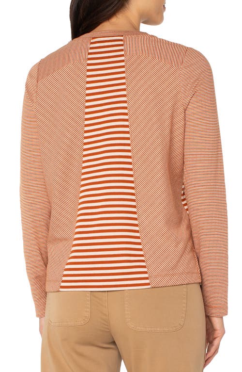 Liverpool Los Angeles Mixed Stripe Long Sleeve Double Knit Jersey Top In Brown