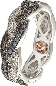 SUZY LEVIAN Sterling Silver Pave Sapphire & CZ Scalloped Band Ring