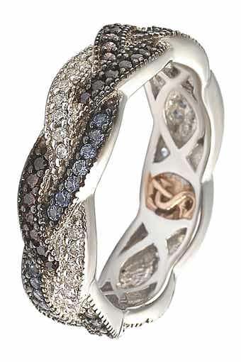 SUZY LEVIAN Sterling Silver Pave Sapphire & CZ Scalloped Band Ring