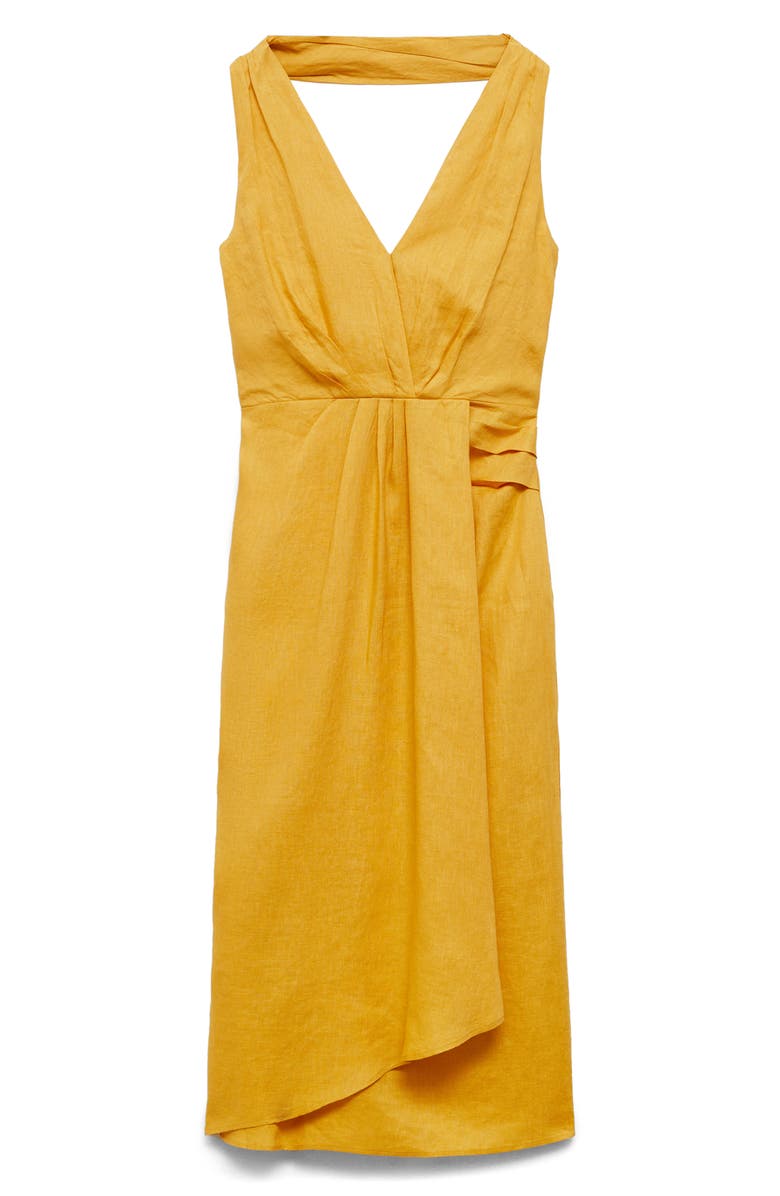 MANGO Scarf Detail Sleeveless Linen Midi Dress, Alternate, color,