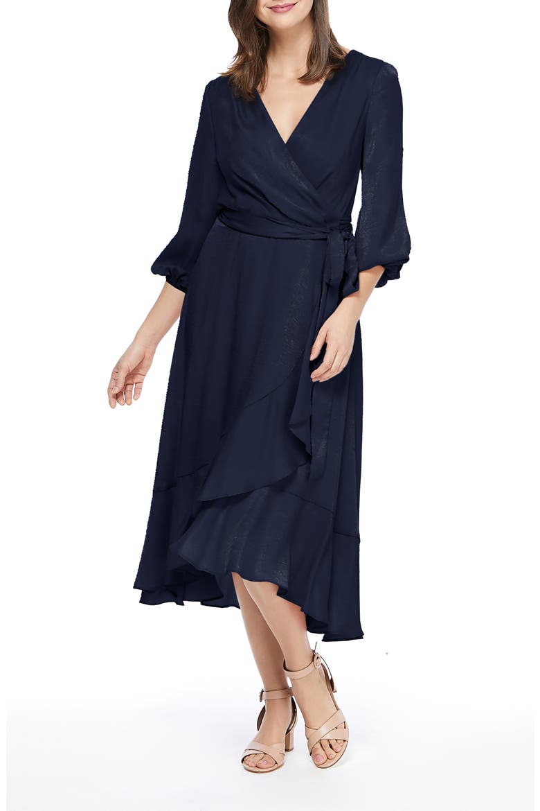 Jennifer Shimmer Satin Wrap Dress, Alternate, color, NAVY
