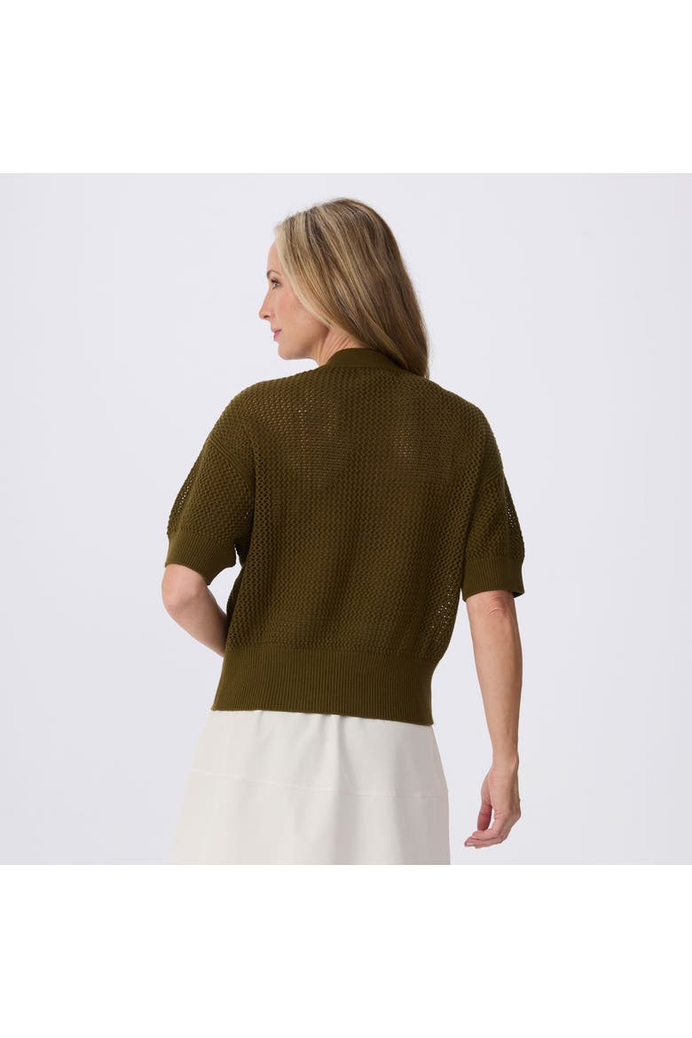 Tansy Short Sleeve Pointelle Henley Sweater, Alternate, color, Dark Olive