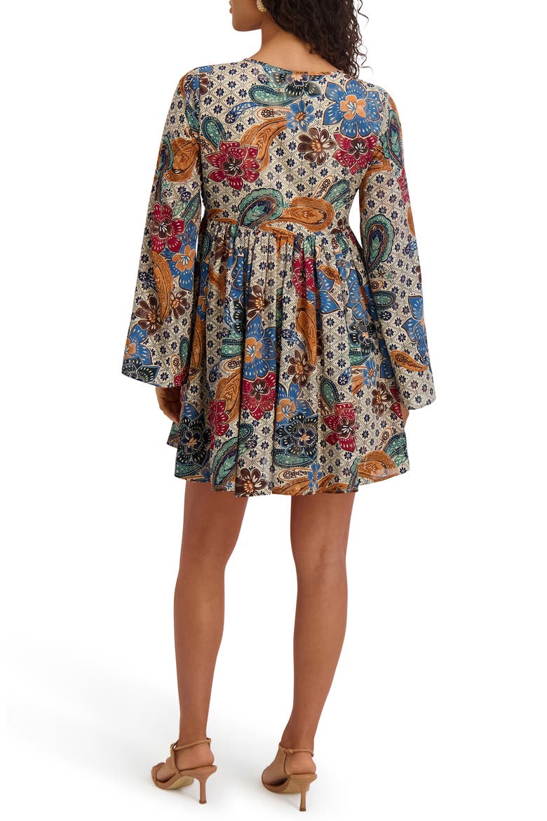 Paisley Long Sleeve Babydoll Minidress, Alternate, color, BEIGE MULTI