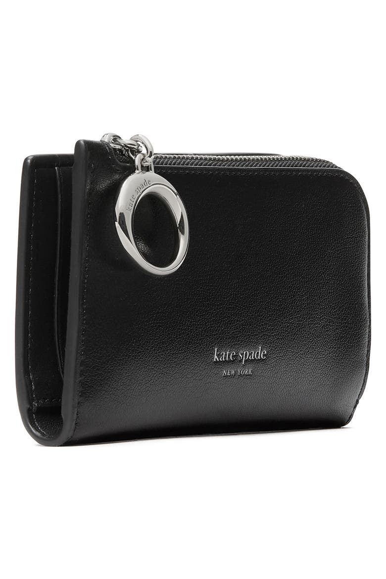 small halo fine grain leather zip wallet, Alternate, color, BLACK