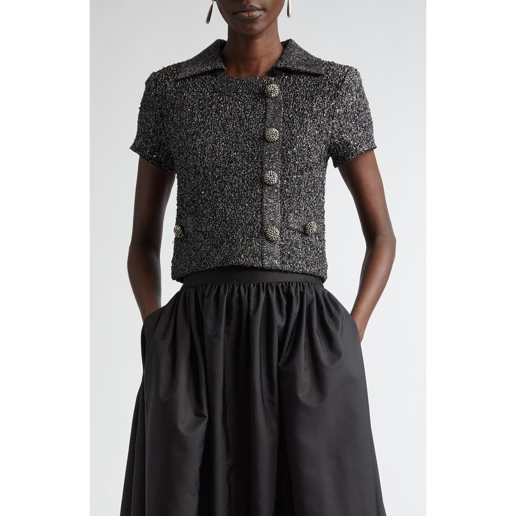 St John Lurex Knit And Signature Stretch Sequin Knit Collar Jacket W Decorative Buttons In Black