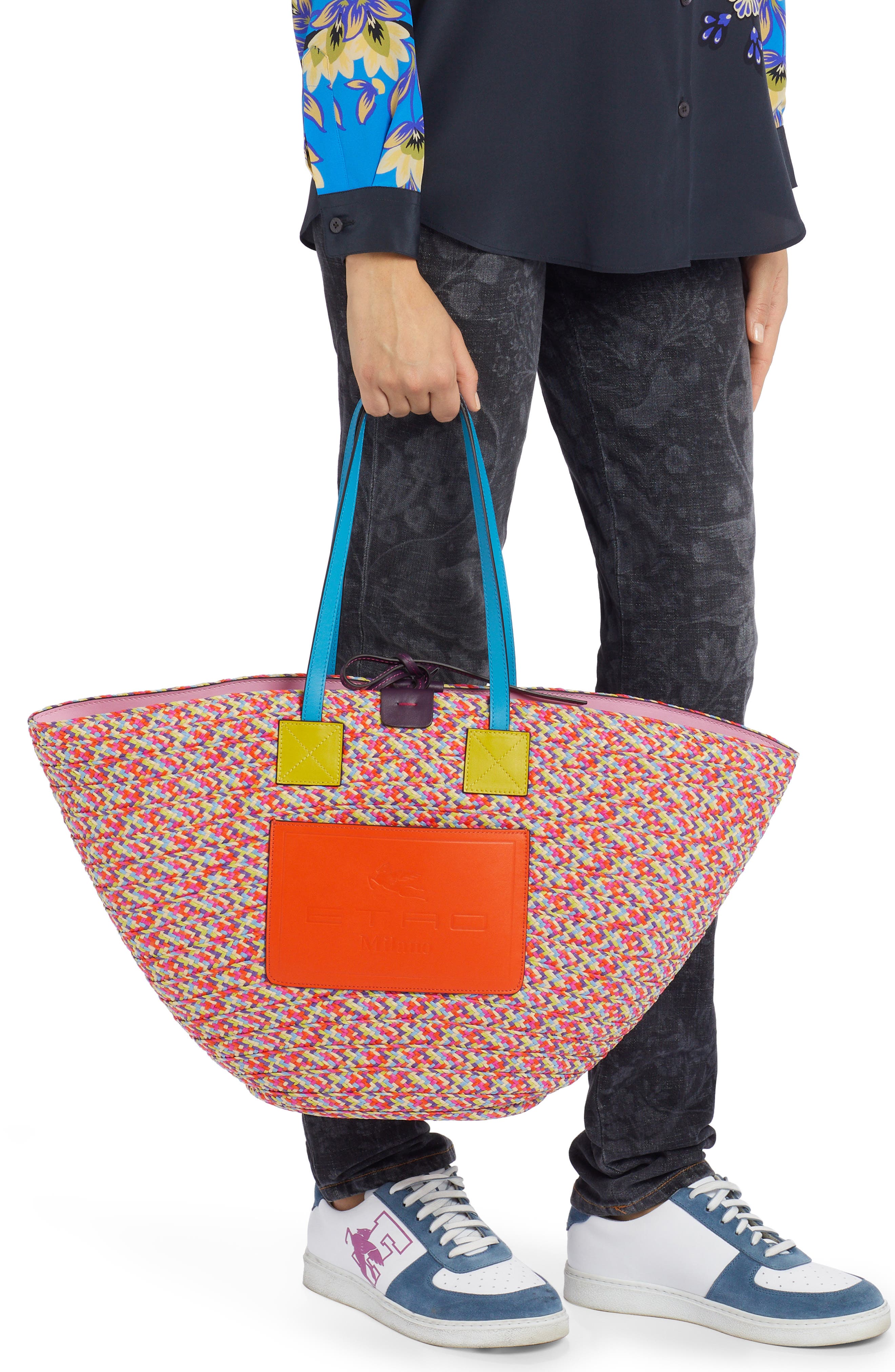 Etro Multicolor Woven Beach Tote, Alternate, color, 