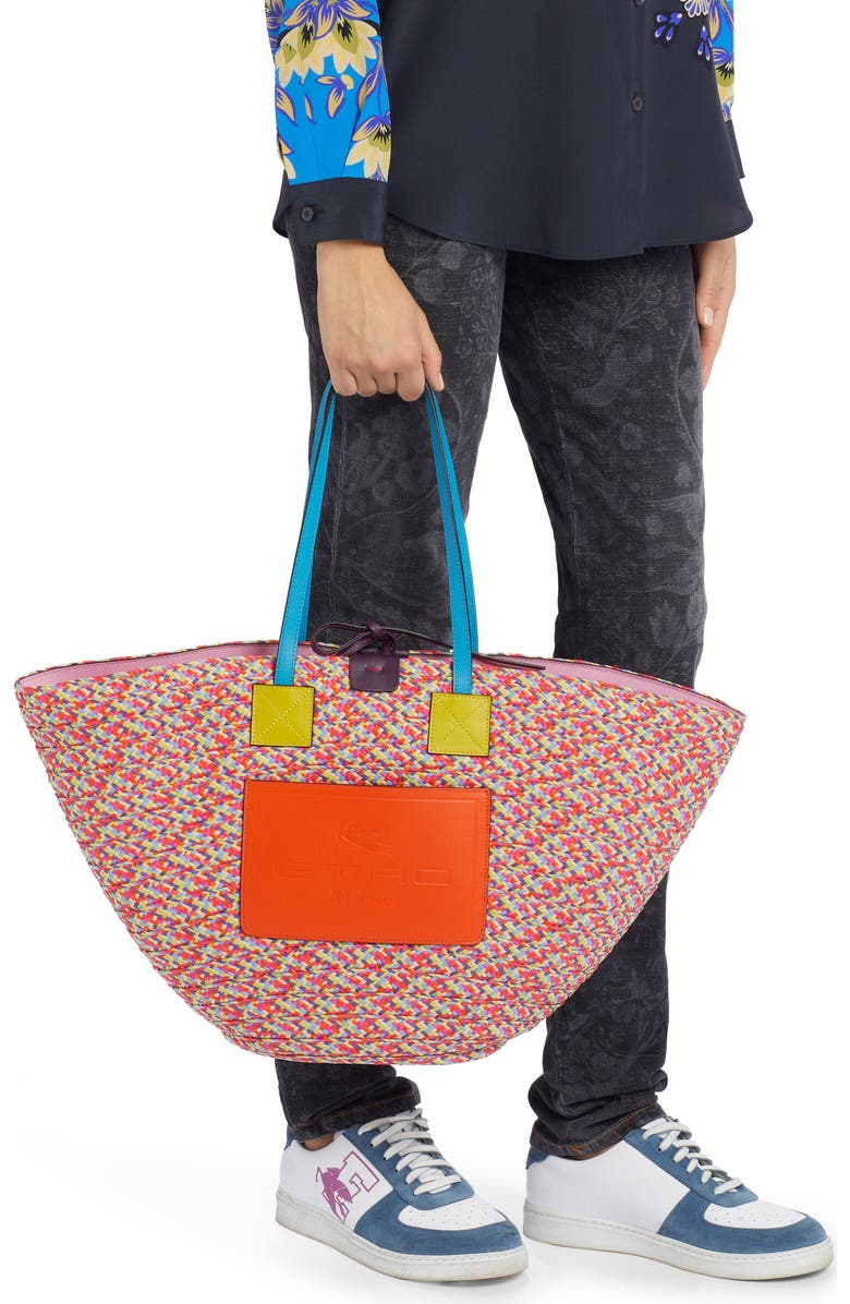 Etro Multicolor Woven Beach Tote, Alternate, color,