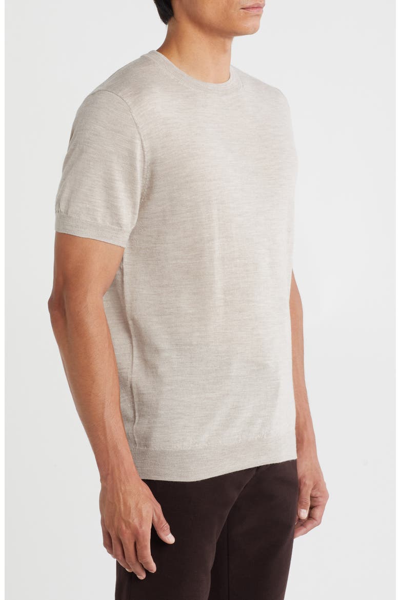 Short Sleeve Merino Wool & Silk Crewneck Sweater, Alternate, color, TAN OXFORD HEATHER