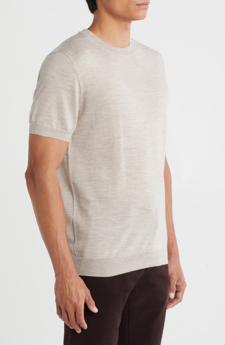 Nordstrom Short Sleeve Merino Wool & Silk Crewneck Sweater, Alternate, color, Tan Oxford Heather