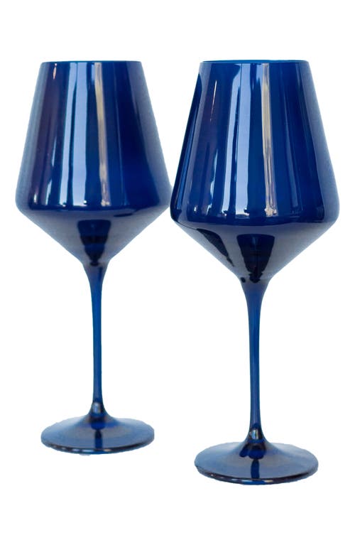 Estelle Colored Glass Set of 2 Stem Wine Glasses in Midnight 