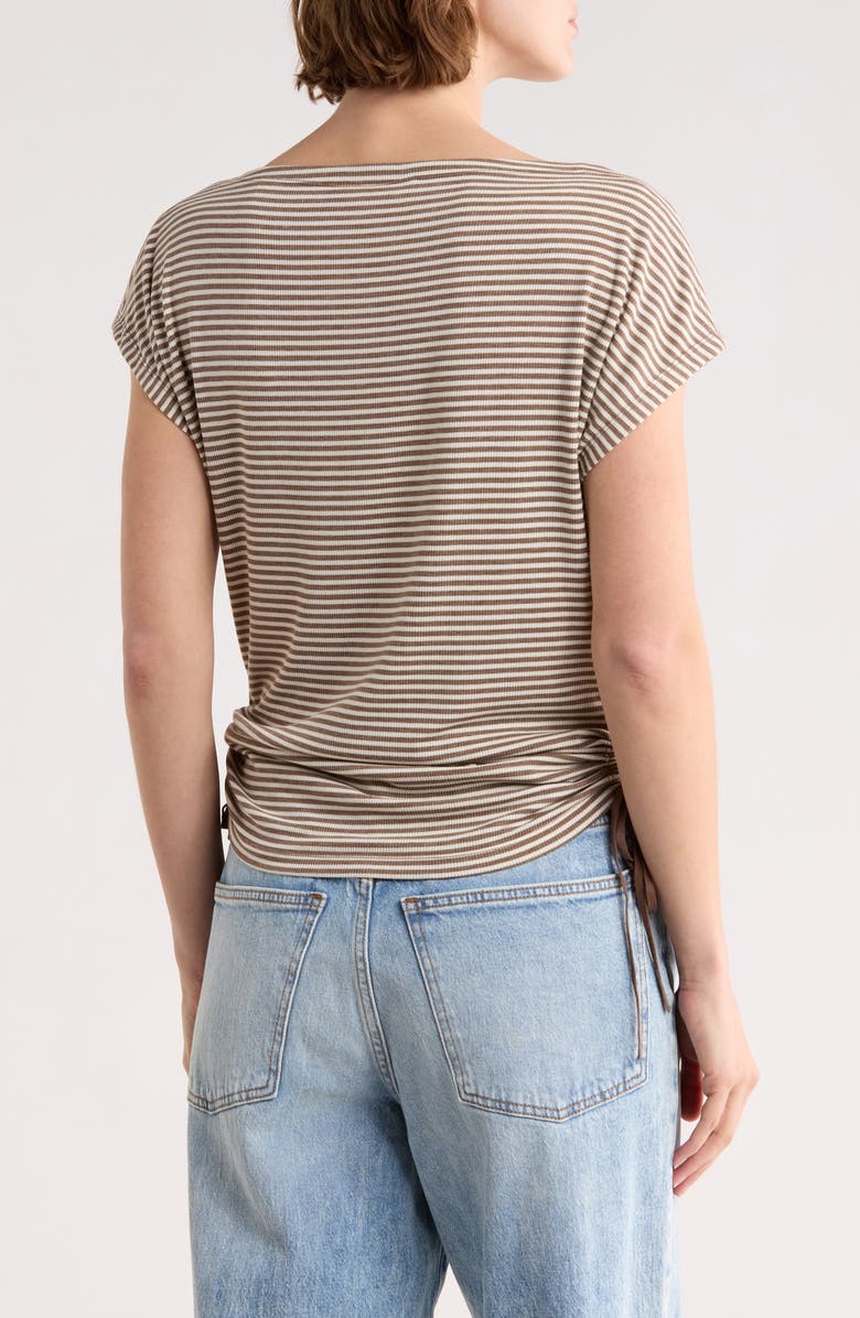 MAX STUDIO Stripe Rib Ruched T-Shirt, Alternate, color, Mushroom/ Ecru Stripe