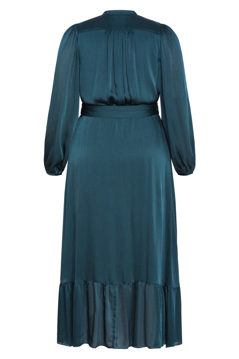 Rylie Love Long Sleeve High-Low Satin Maxi Dress, Alternate, color, TEAL