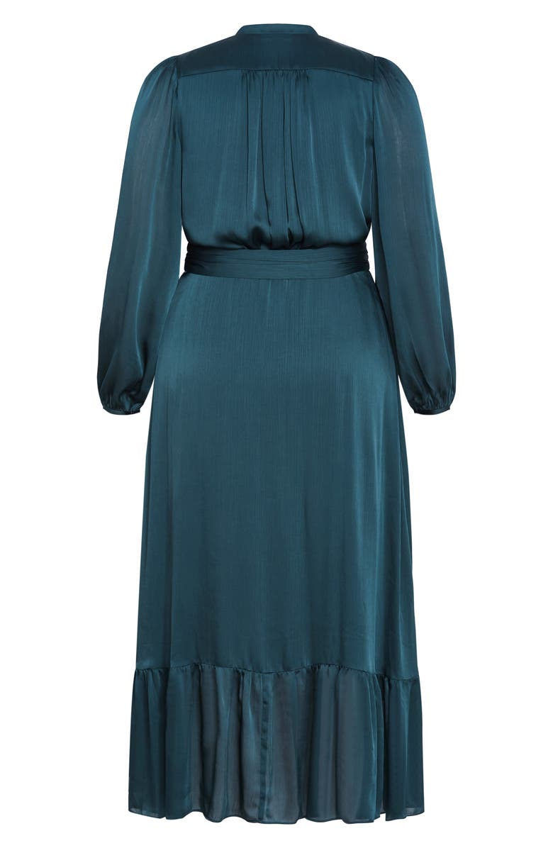 City Chic Rylie Love Long Sleeve High-Low Satin Maxi Dress, Alternate, color, Teal