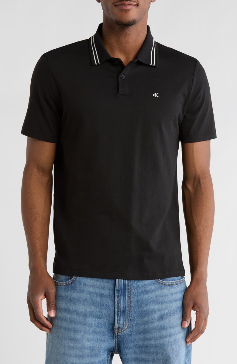 Calvin Klein Tipped Knit Polo, Main, color, Black