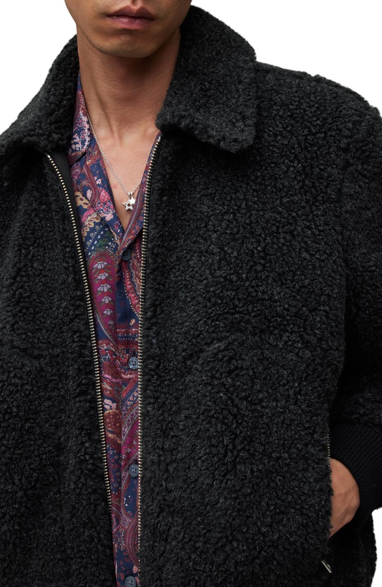 AllSaints Faux Shearling Buzz Bomber Jacket, Alternate, color,