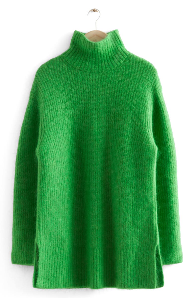 & Other Stories Long Sleeve Rib Sweater Dress, Main, color, Green