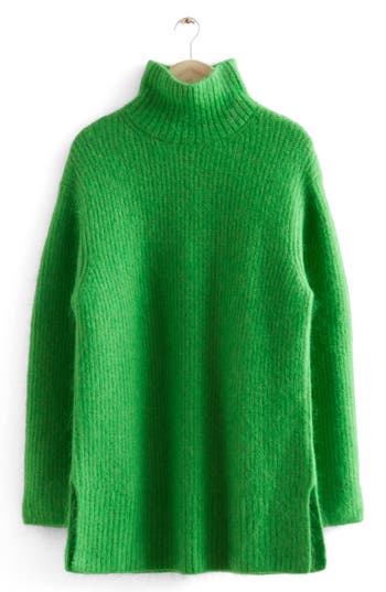 & Other Stories Long Sleeve Rib Sweater Dress In Green