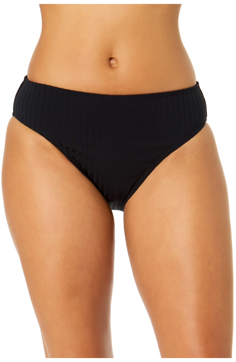 Anne Cole Women's Luna Snap Solid Clean Midrise Swim Bottom, Main, color, Luna Snap Black