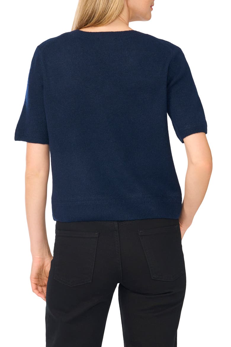 V-Neck Short Sleeve Sweater, Alternate, color, CLASSIC NAVY