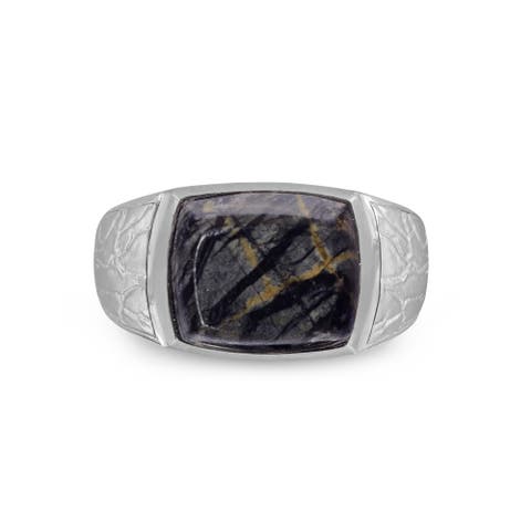 Grey Picture Jasper Sterling Silver Men Signet Ring