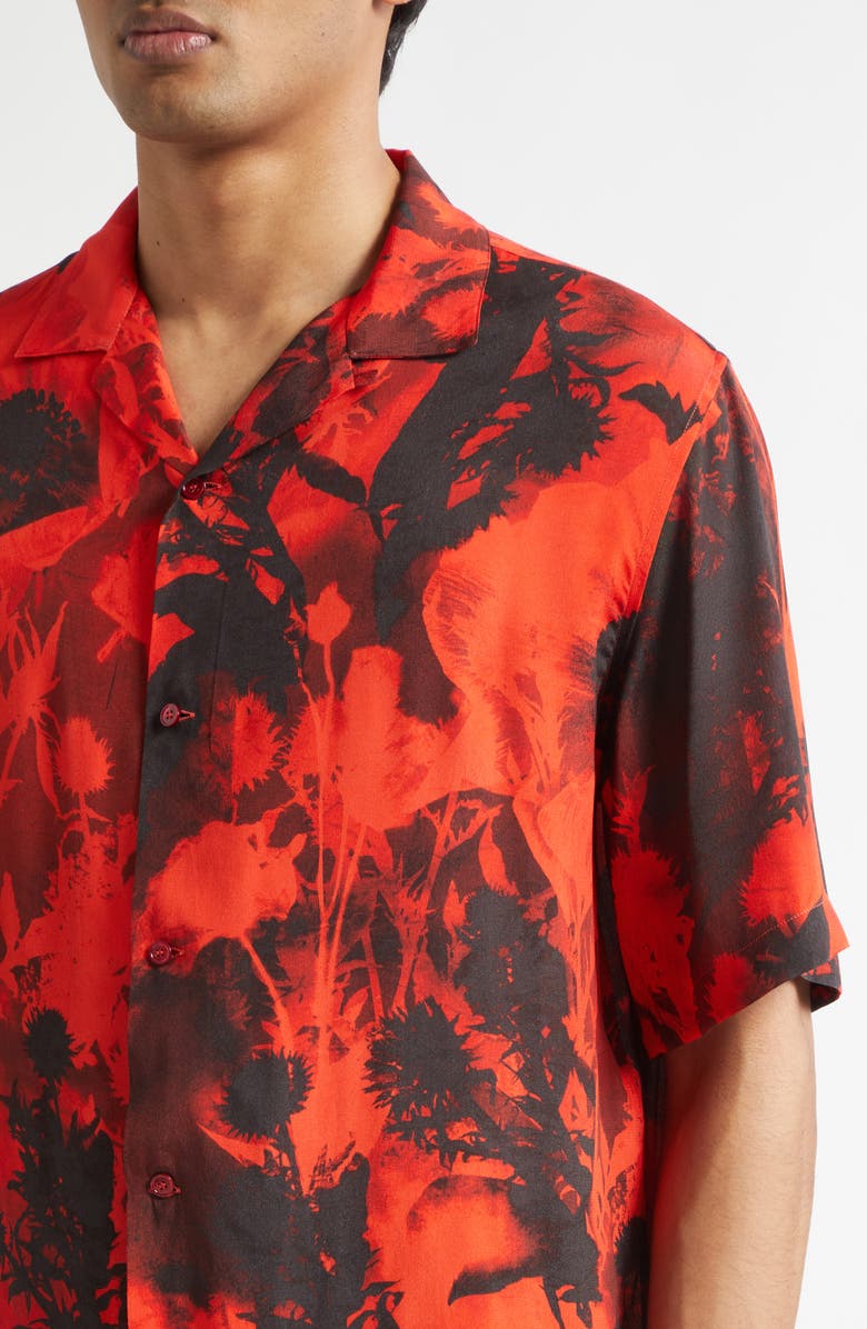 McQueen Floral Print Camp Shirt, Alternate, color, Amarant