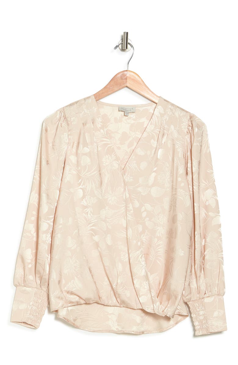 CHENAULT Surplice Long Sleeve Satin Blouse, Alternate, color, 
