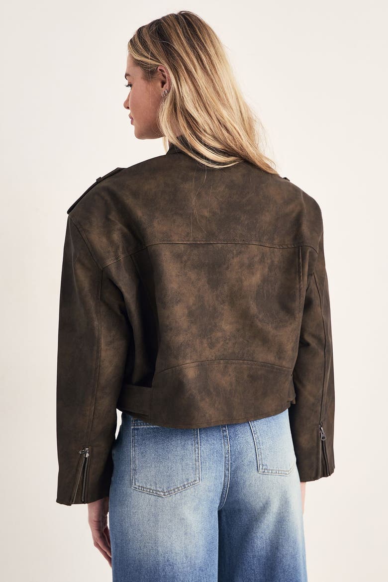 Cropped Biker Jacket, Alternate, color, Olive
