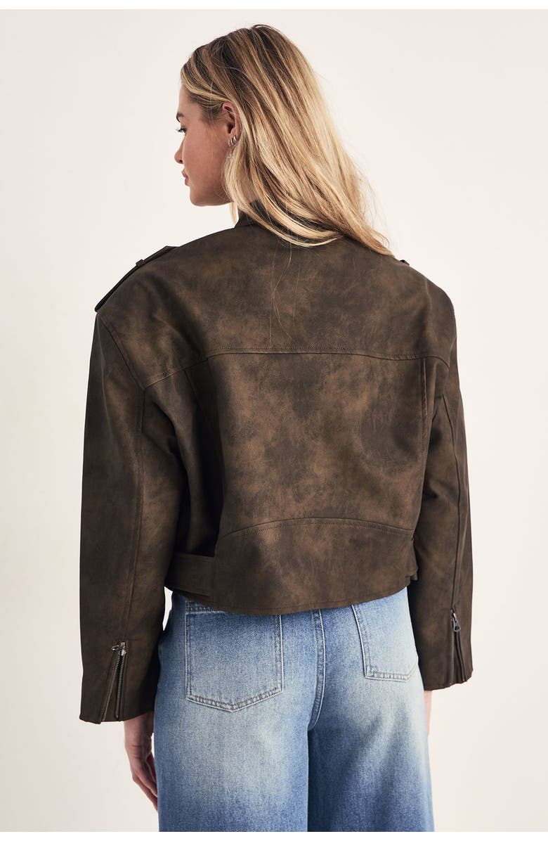 NASTY GAL Cropped Biker Jacket, Alternate, color, Olive