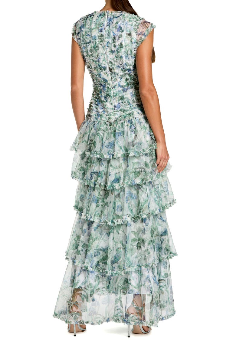 Floral V Neck Tiered Ruffle Maxi Dress, Alternate, color, Blue Multi