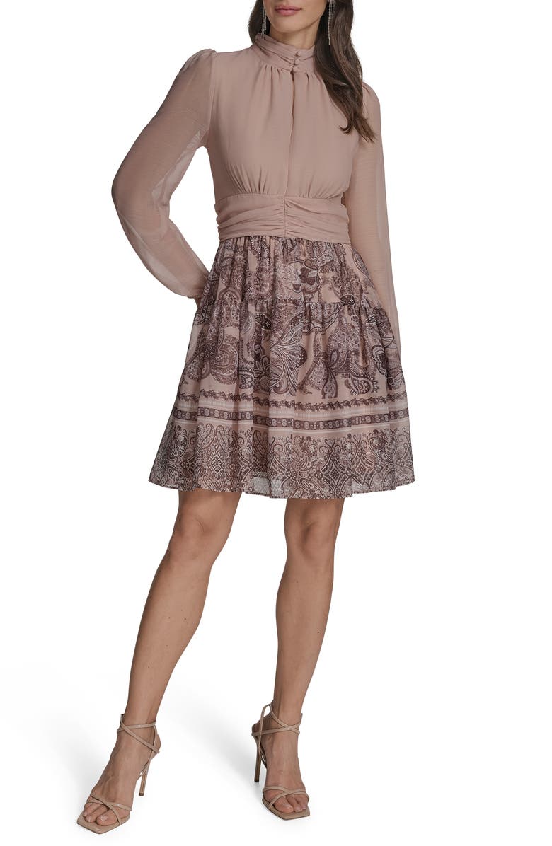 BCBG Mock Neck Long Sleeve Minidress, Main, color, 