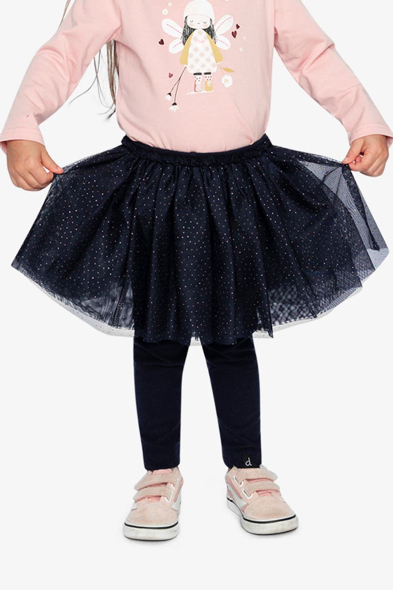 Rib Integrated Tulle Skirt Elastic Waist Leggings, Alternate, color, Dark Blue