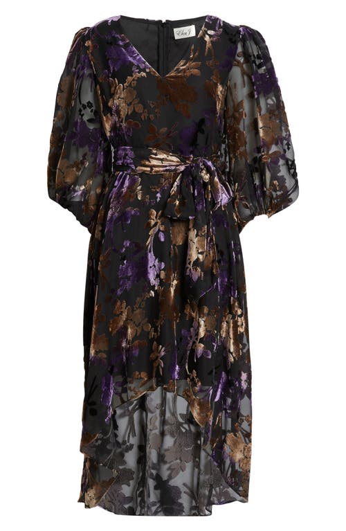 Eliza J Floral Burnout Velvet Puff Sleeve Midi Dress In Multi