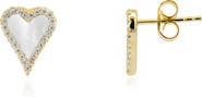 The Lovery Fine Jewelry Mini Mother of Pearl CZ Halo Heart Stud Earrings
