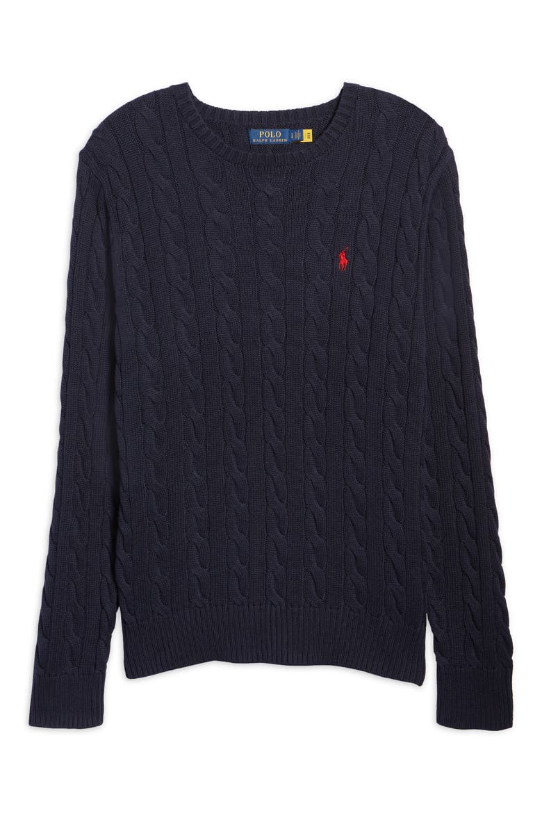 Cable Knit Cotton Crewneck Sweater, Alternate, color, BLUE