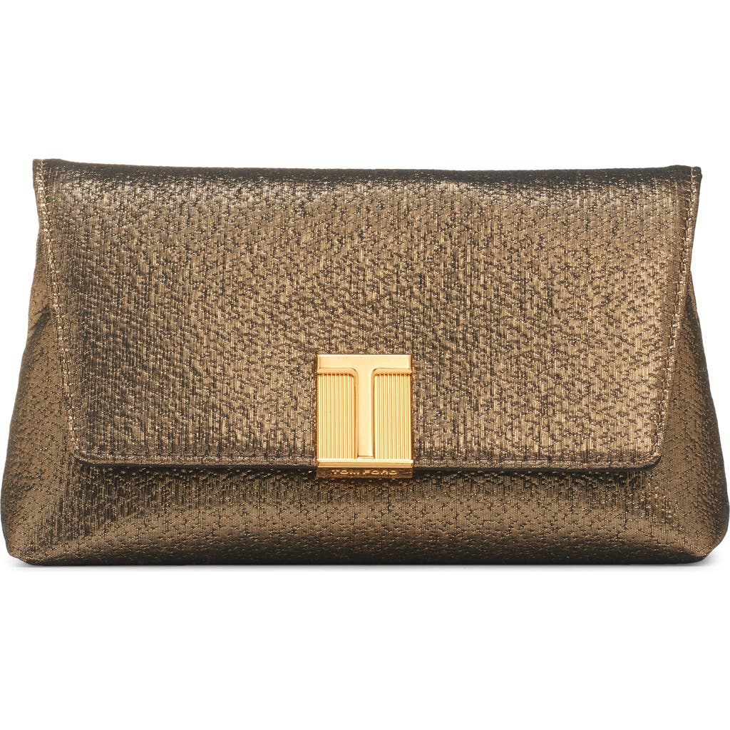 Tom Ford Mini Nobile Hammered Lamé Clutch In Gold