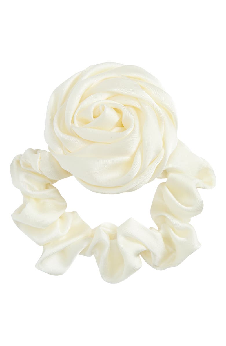 L. Erickson Harper Rosette Satin Scrunchie, Main, color, White