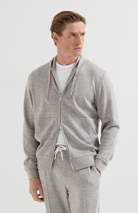 Cashmere and silk French terry hooded sweatshirt with zipper