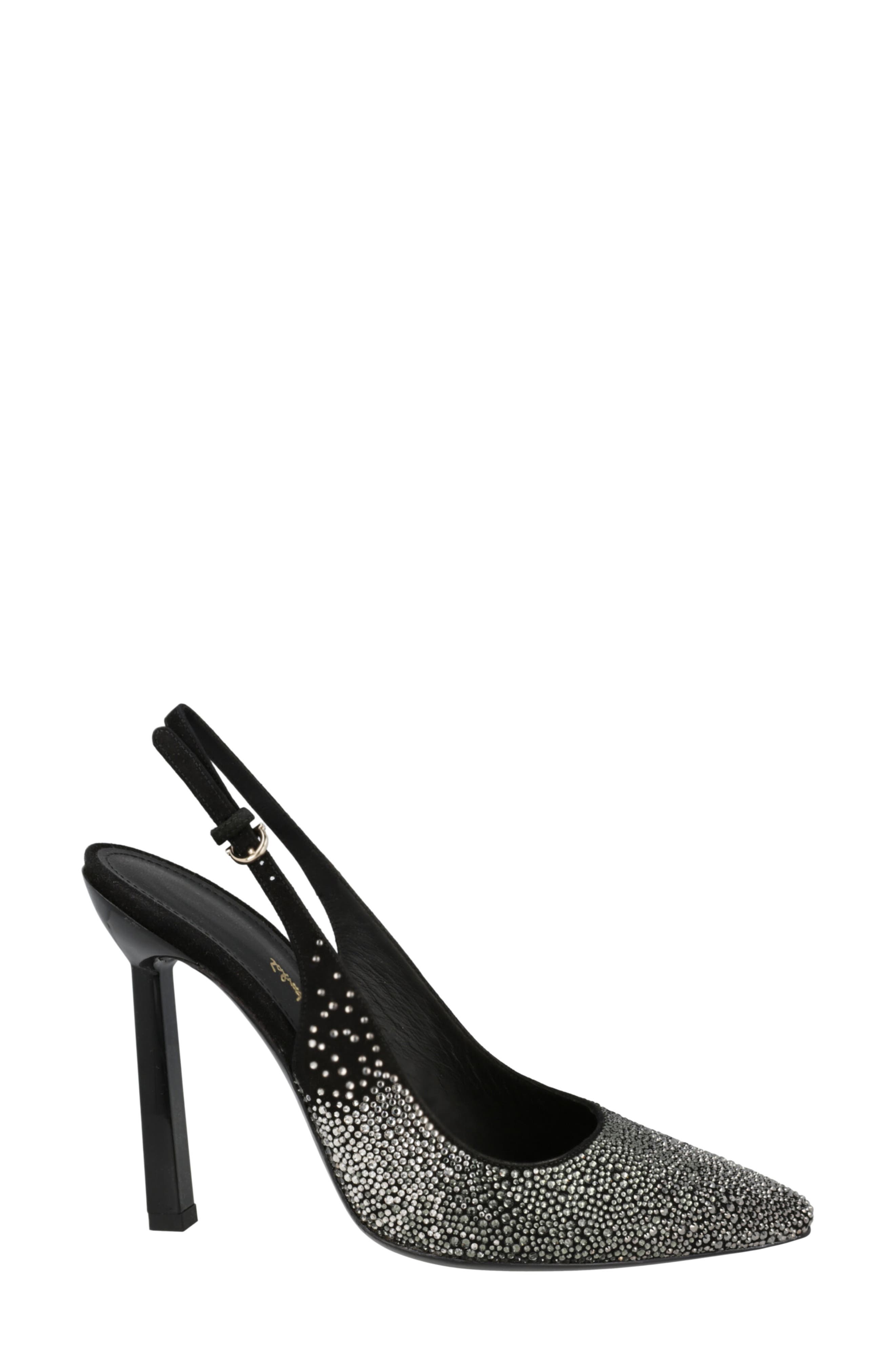 Jessie Crystal Embellished Leather Slingback Pump, Alternate, color, BLACK