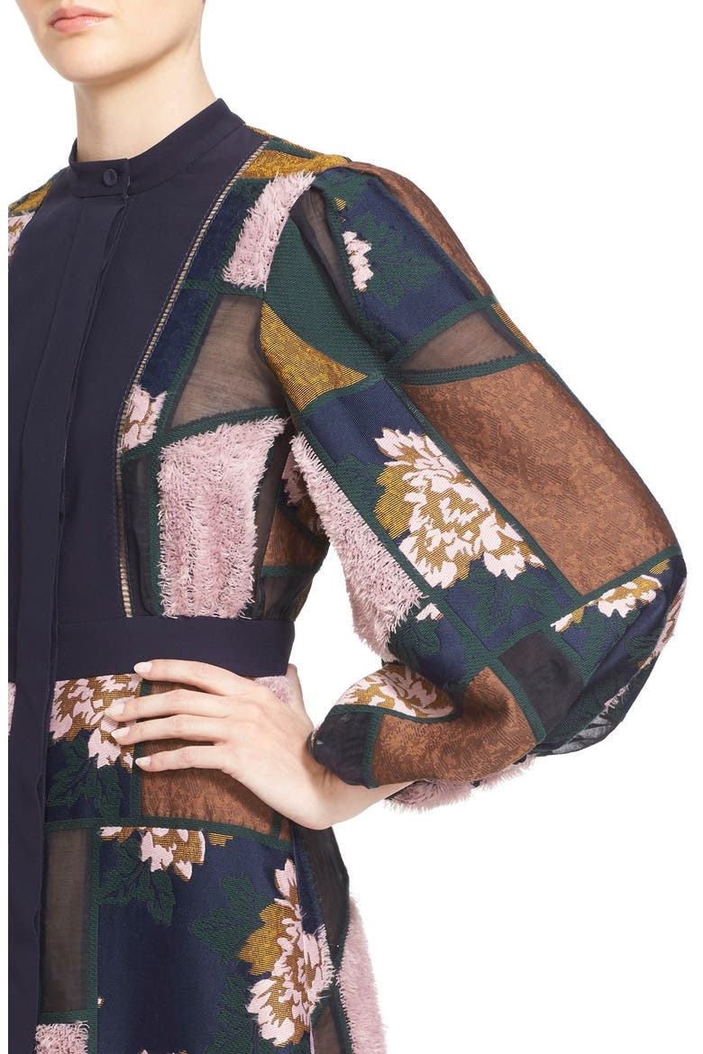 'Gallen' Print Silk Midi Dress, Alternate, color, NAVY MULTI