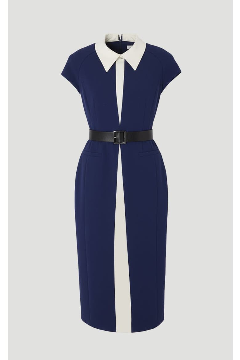Contrast Collar Tailored Midi Dress, Alternate, color, Navy