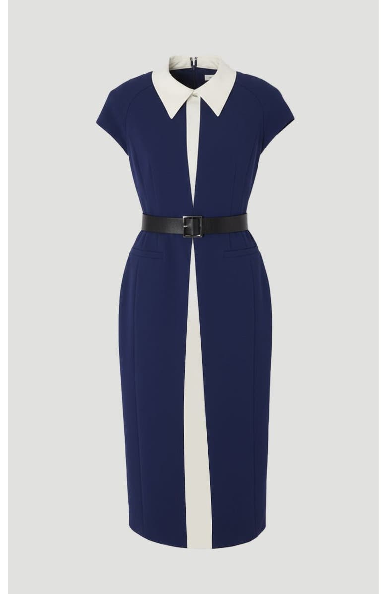 Karen Millen Contrast Collar Tailored Midi Dress, Alternate, color, Navy