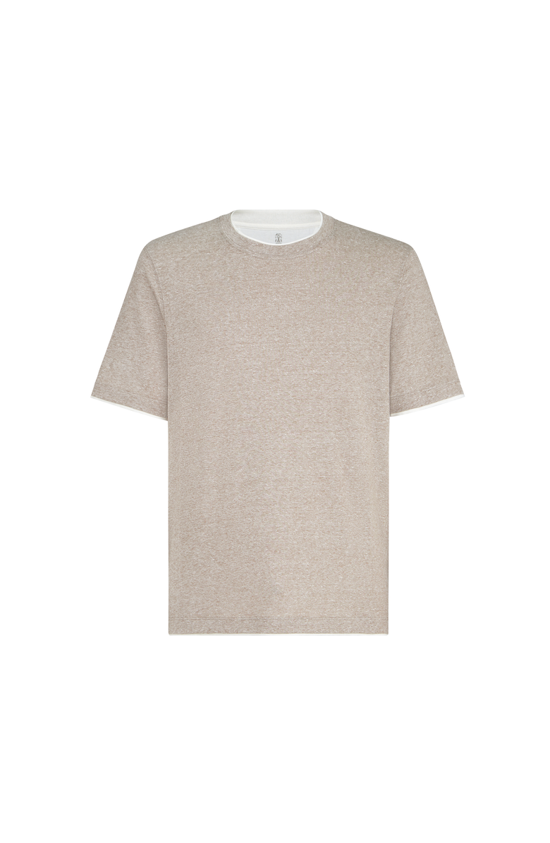 Brunello Cucinelli T-shirt with faux-layering, Main, color, Hazelnut