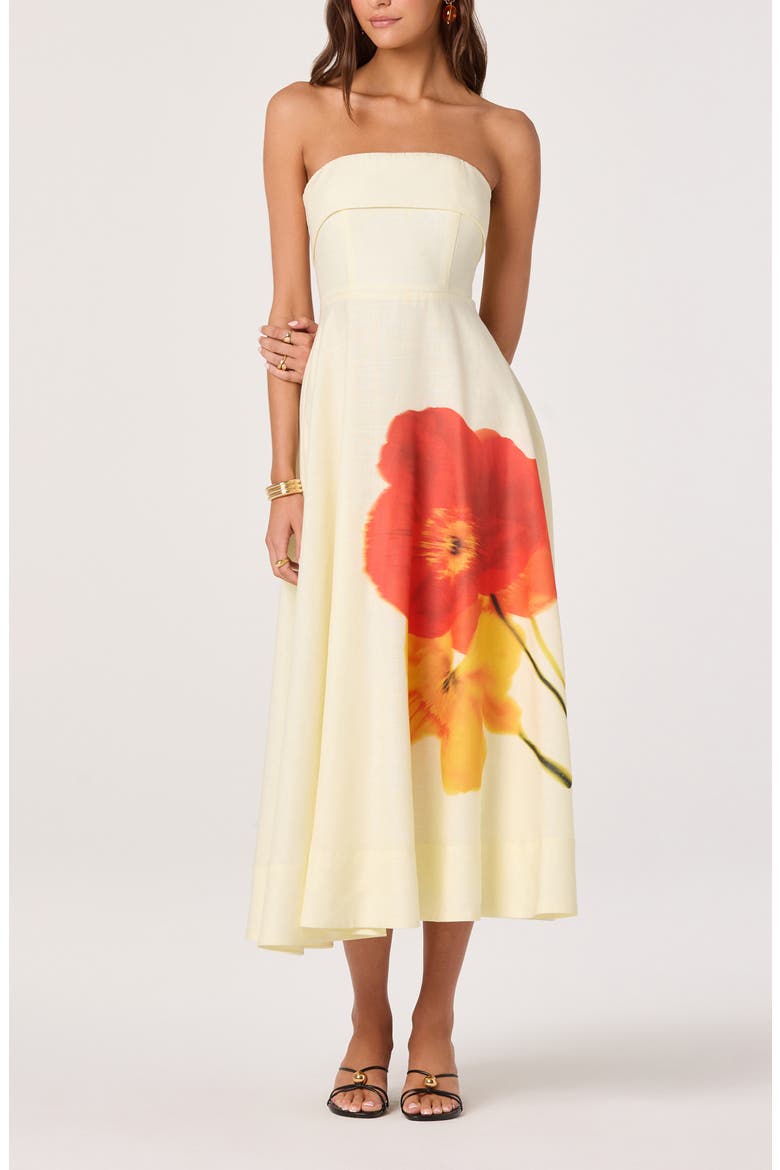 Ximena Placed Floral Strapless Dress, Main, color, RED YELLOW FLORAL