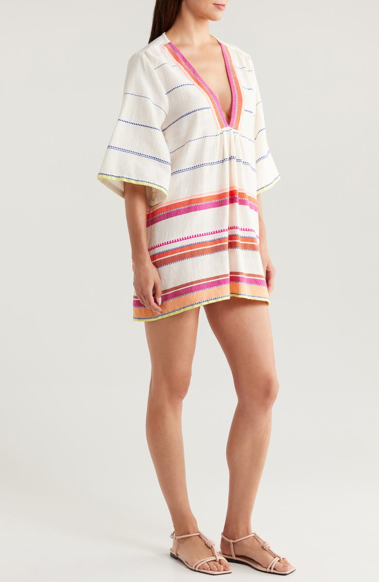 lemlem Belkis Mixed Stripe Cotton Blend Cover-Up Dress, Alternate, color, 